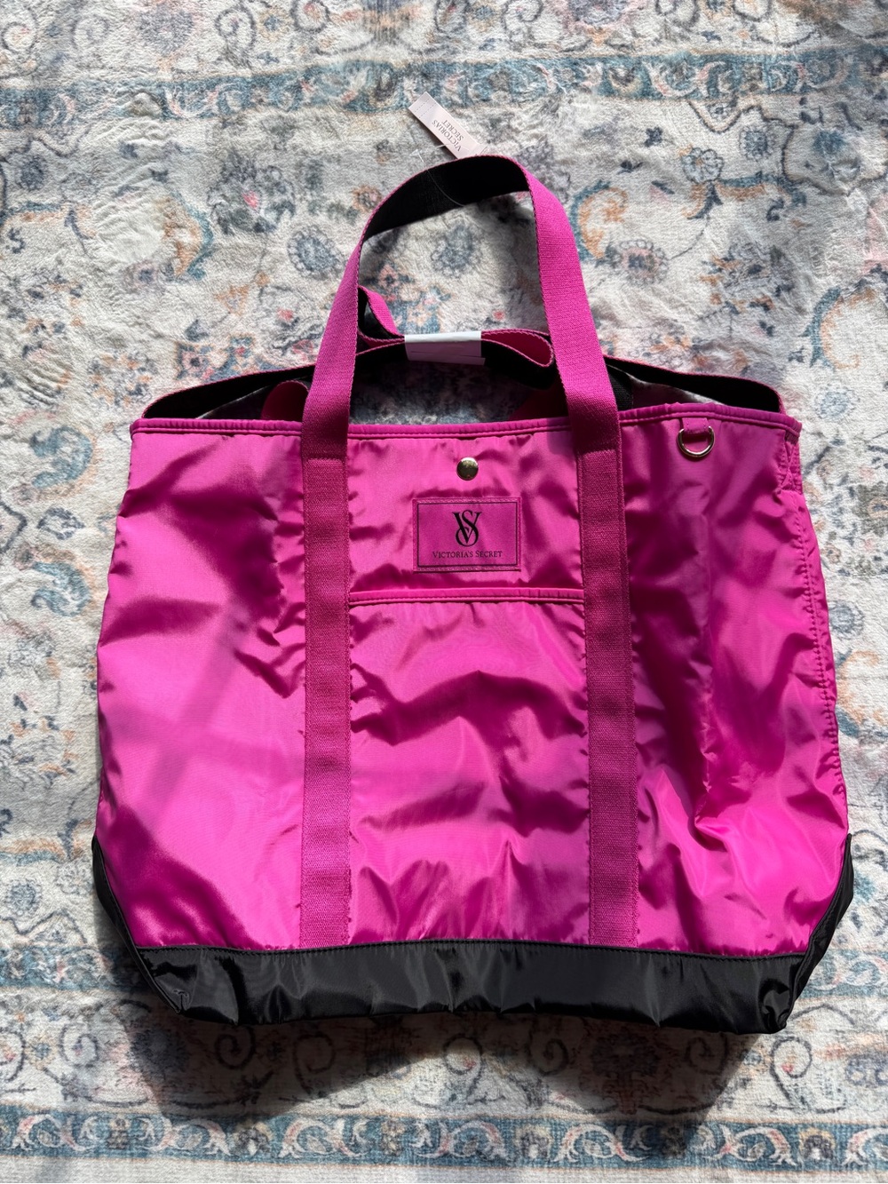Victoria's Secret Bright Pink Tote with Black Base